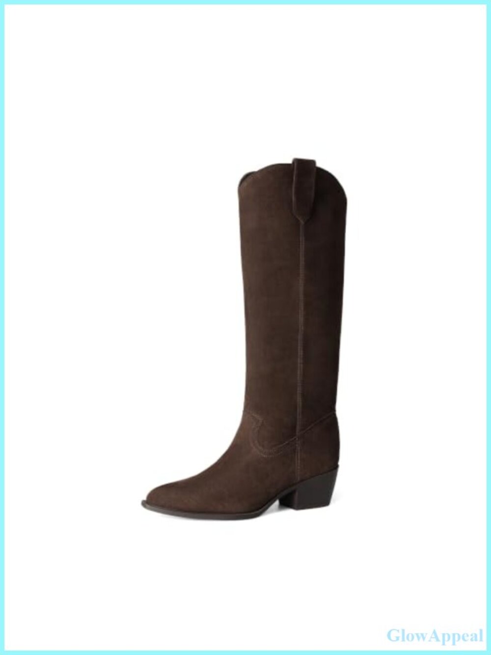 Suede Blend Knee High Western Boots Pointed Toe Pull On Women's